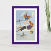 ハイ飛んでいるイースターバニー – ヴィンテージイースターウサギ シーズンカード (正面)