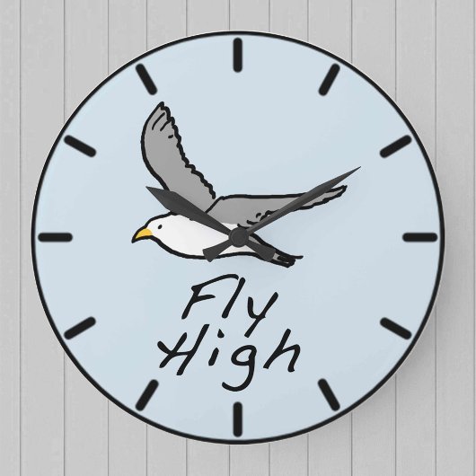 ハイ飛んでいるバード。鳥のイラストレーション ラージ壁時計