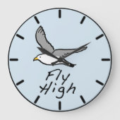 ハイ飛んでいるバード。鳥のイラストレーション ラージ壁時計 (正面)