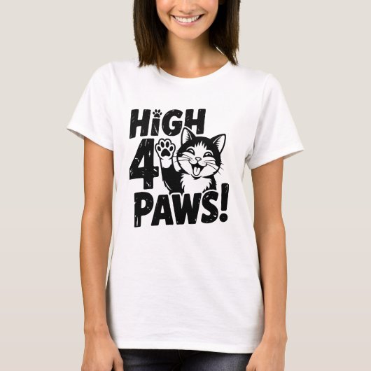 ハイ4パウズ 猫 Tシャツ (正面)