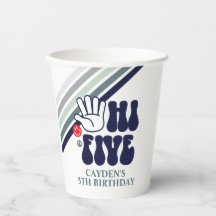 ハイ5レトロストライプブルー紙カップ