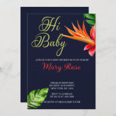 ハイ、ベビー熱帯離れと花赤ちゃんシャワー 招待状 (正面/裏面)