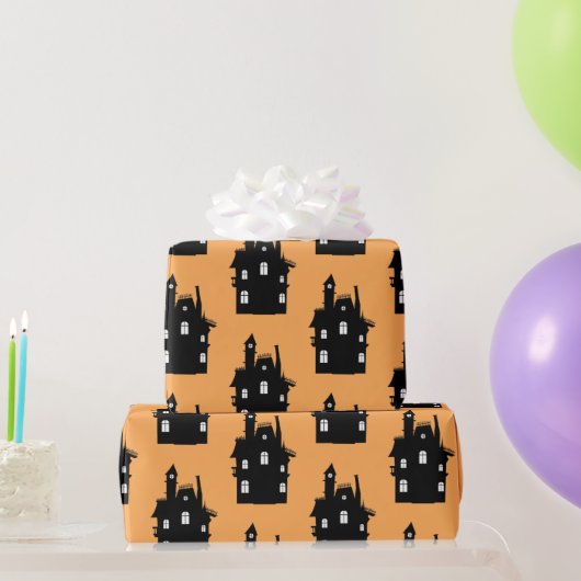 ハウおもしろいス幽霊のよく出るブラック&オレンジキッズハロウィーン ラッピングペーパー (パーティーギフト)