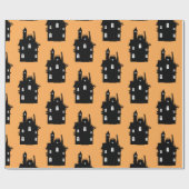 ハウおもしろいス幽霊のよく出るブラック&オレンジキッズハロウィーン ラッピングペーパー (フラット)