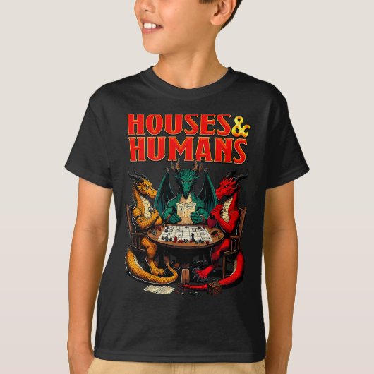 ハウスと人間 楽しいテーブルゲームRPGサイコロゲーム パロディ Tシャツ (正面)