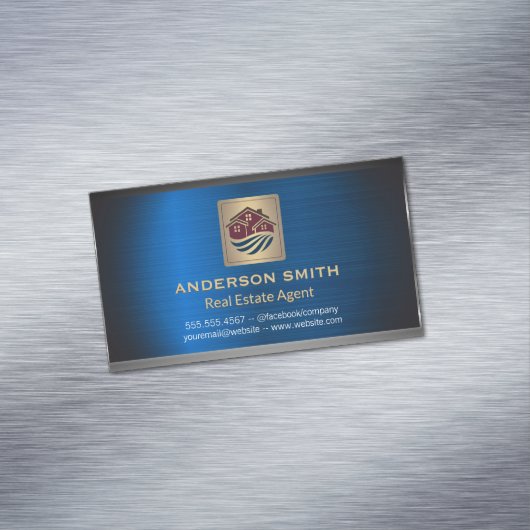 ハウスアイコン |メタリック背景（青） マグネット名刺 (インサイチュ)