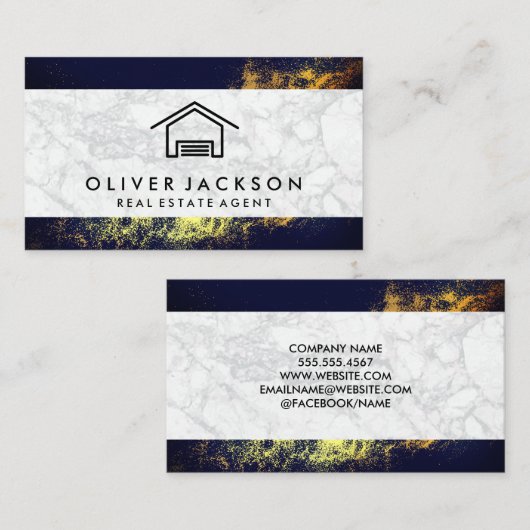ハウスアイコン |大理石 |金ゴールドダスト 名刺 (正面/裏面)
