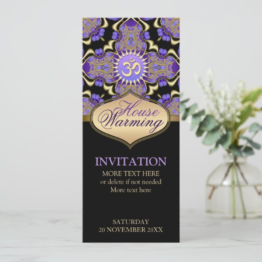 ハウスウォーミングオムパープル金ゴールドパーティの招待状 招待状 (スタンド正面)