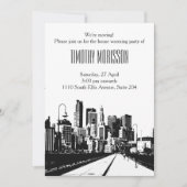 ハウスウォーミングパーティの招待状白黒シティ 招待状 (正面)