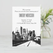 ハウスウォーミングパーティの招待状白黒シティ 招待状 (スタンド正面)