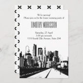 ハウスウォーミングパーティの招待状白黒シティ 招待状 (正面/裏面)