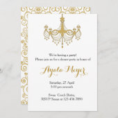 ハウスウォーミングパーティの招待状金ゴールドシャンデリア 招待状 (正面/裏面)
