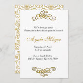 ハウスウォーミングパーティの招待状金ゴールドフローリッシュ 招待状 (正面/裏面)