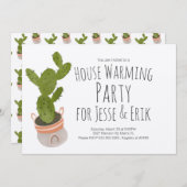 ハウスウォーミングパーティーサボテン植物ポットハンドドロー 招待状 (正面/裏面)