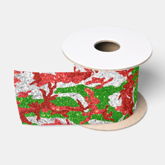 ハウスオブ迷彩柄シルバークリスマスパターン サテンリボン