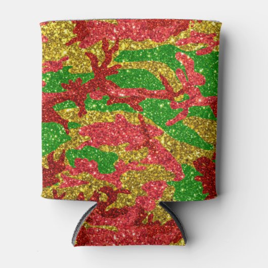 ハウスオブ迷彩柄金ゴールドクリスマスパターン 缶クーラー (正面)