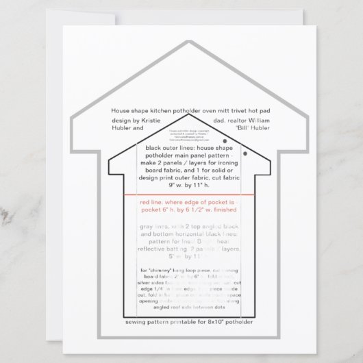 ハウスキッチンポットホルダー裁縫パターン紙シート (正面)