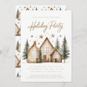 ハウスキャビン素朴マウンテンホリデーパーティー 招待状 (正面/裏面)