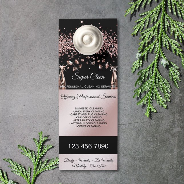 ハウスキーピングハウスクリーニングメイドサービス ドアノブサイン (rose gold house cleaning spray bottles spraying diamonds)