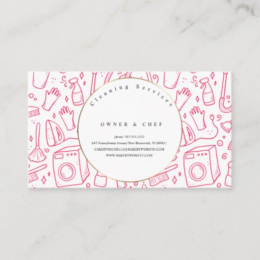 ハウスキーピング漫画ピンクパターン清掃サービス 名刺 (正面)