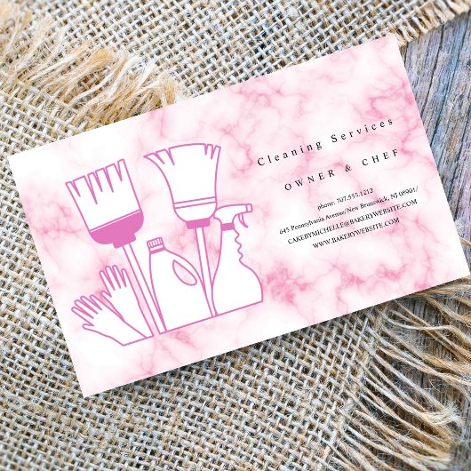 ハウスキーピング漫画ピンク大理石清掃サービス 名刺