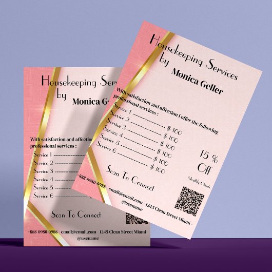 ハウスキーピング メイド 価格 ローズゴールド ブラッシュ QRコード チラシ