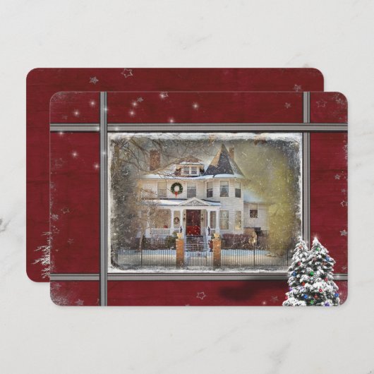 ハウスクビクトリアンリスマス招待状 招待状 (正面/裏面)