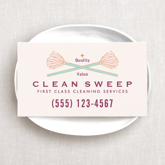 ハウスクリーナーサービスクロックスピンクモップ 名刺