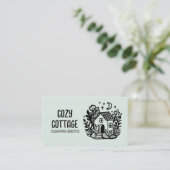 ハウスクリーニングかわいいコテージアートカスタムQRコード 名刺 (スタンド正面)