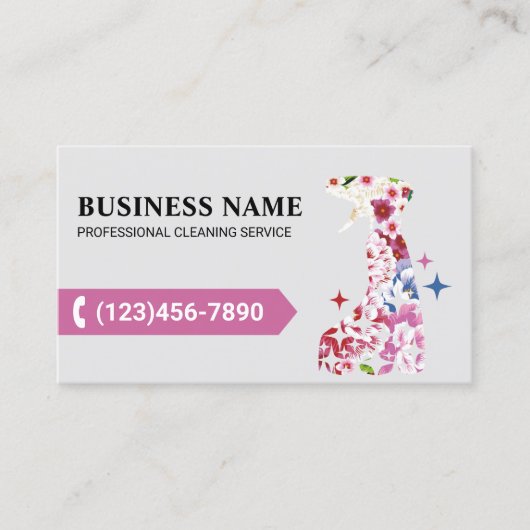 ハウスクリーニングかわいいフラワースプレークリーナーメイド 名刺 (正面)