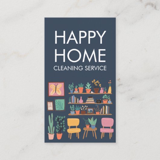 ハウスクリーニングかわいいリビングルームカスタムアートQRコード 名刺 (正面)