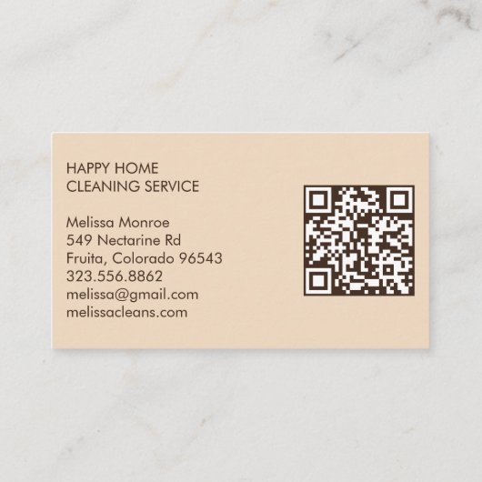 ハウスクリーニングかわいいリビングルームカスタムアートQRコード 名刺 (裏面)