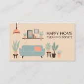 ハウスクリーニングかわいいリビングルームカスタムアートQRコード 名刺 (正面)