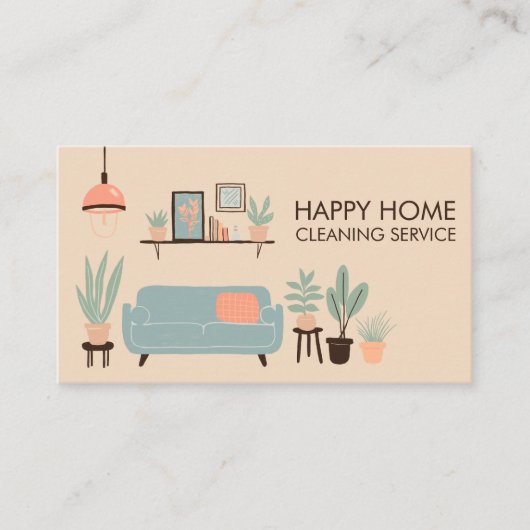 ハウスクリーニングかわいいリビングルームカスタムアートQRコード 名刺 (正面)