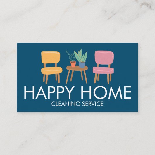 ハウスクリーニングかわいい椅子の植物カスタムQRコード 名刺 (正面)