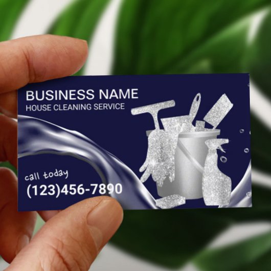 ハウスクリーニングウォーターフローハウスキーピングネイビー 名刺