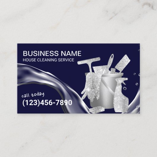 ハウスクリーニングウォーターフローハウスキーピングネイビー 名刺 (正面)