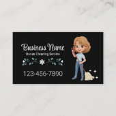 ハウスクリーニングサービスかわいい漫画ガールブラック 名刺 (正面)