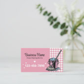 ハウスクリーニングサービスキュートピンクプレイド 名刺 (スタンド正面)