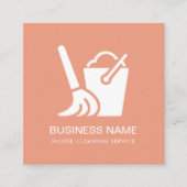ハウスクリーニングサービスシンプルロゴピーチピンク スクエア名刺 (正面)
