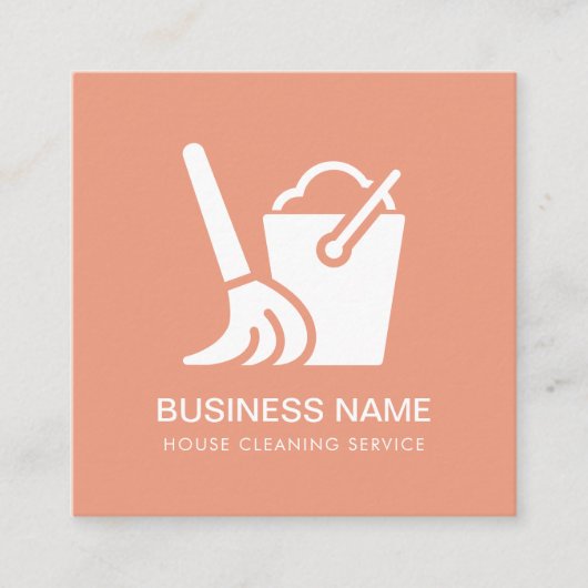 ハウスクリーニングサービスシンプルロゴピーチピンク スクエア名刺 (正面)