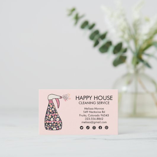 ハウスクリーニングサービスジャニターデイジースプレーボトル 名刺 (スタンド正面)