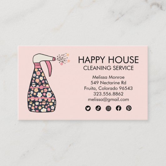ハウスクリーニングサービスジャニターデイジースプレーボトル 名刺 (正面)