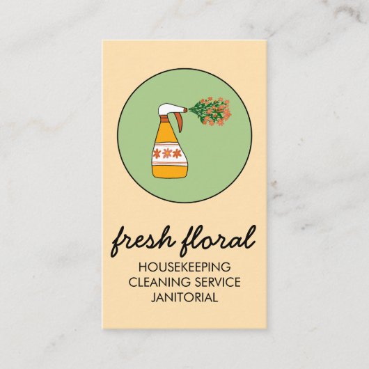 ハウスクリーニングサービススプレーボトルフローラロゴ 名刺 (正面)