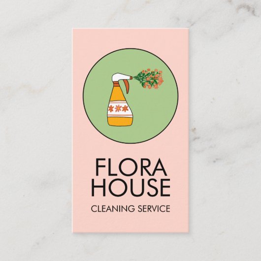 ハウスクリーニングサービススプレーボトルフローラロゴ 名刺 (正面)
