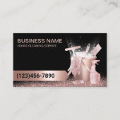 ハウスクリーニングサービスブラック&バラ金ゴールドグリッター 名刺 (正面)