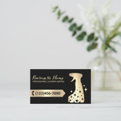 ハウスクリーニングサービスブラック&金ゴールドスプレークリーナー 名刺 (スタンド正面)