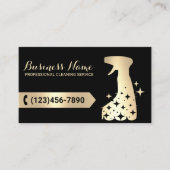 ハウスクリーニングサービスブラック&金ゴールドスプレークリーナー 名刺 (正面)