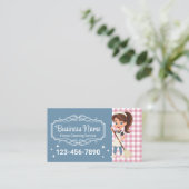 ハウスクリーニングサービスマンガメイドブルー&ピンク 名刺 (スタンド正面)