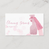 ハウスクリーニングサービスメイドグリッターバブルピンク 名刺 (正面)